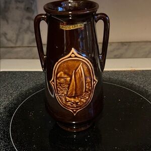 Brown Ceramic Vase with Sailboat Design
souvenir Crystal Cave PA.